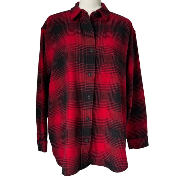 Eddie Bauer Tops - EDDIE BAUER | Women's Red & Black Oversized Long Sleeve Plaid Flannel Shirt Sz M